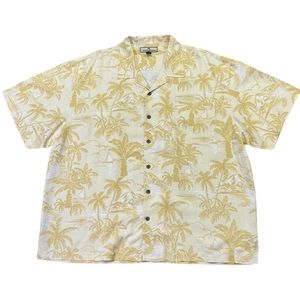 Tommy Bahama mens 2XL XXL gold palm tree print 100% silk Hawaiian shirt EUC